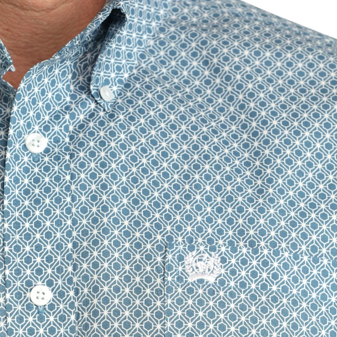 Cinch Men's Geometric Print Blue Shirt