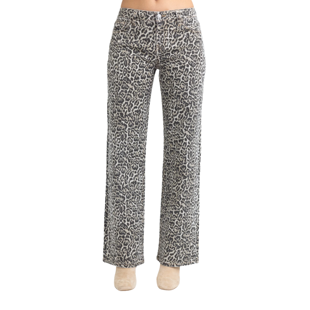 Miss Me Women's Slim Wide Leopard Jeans