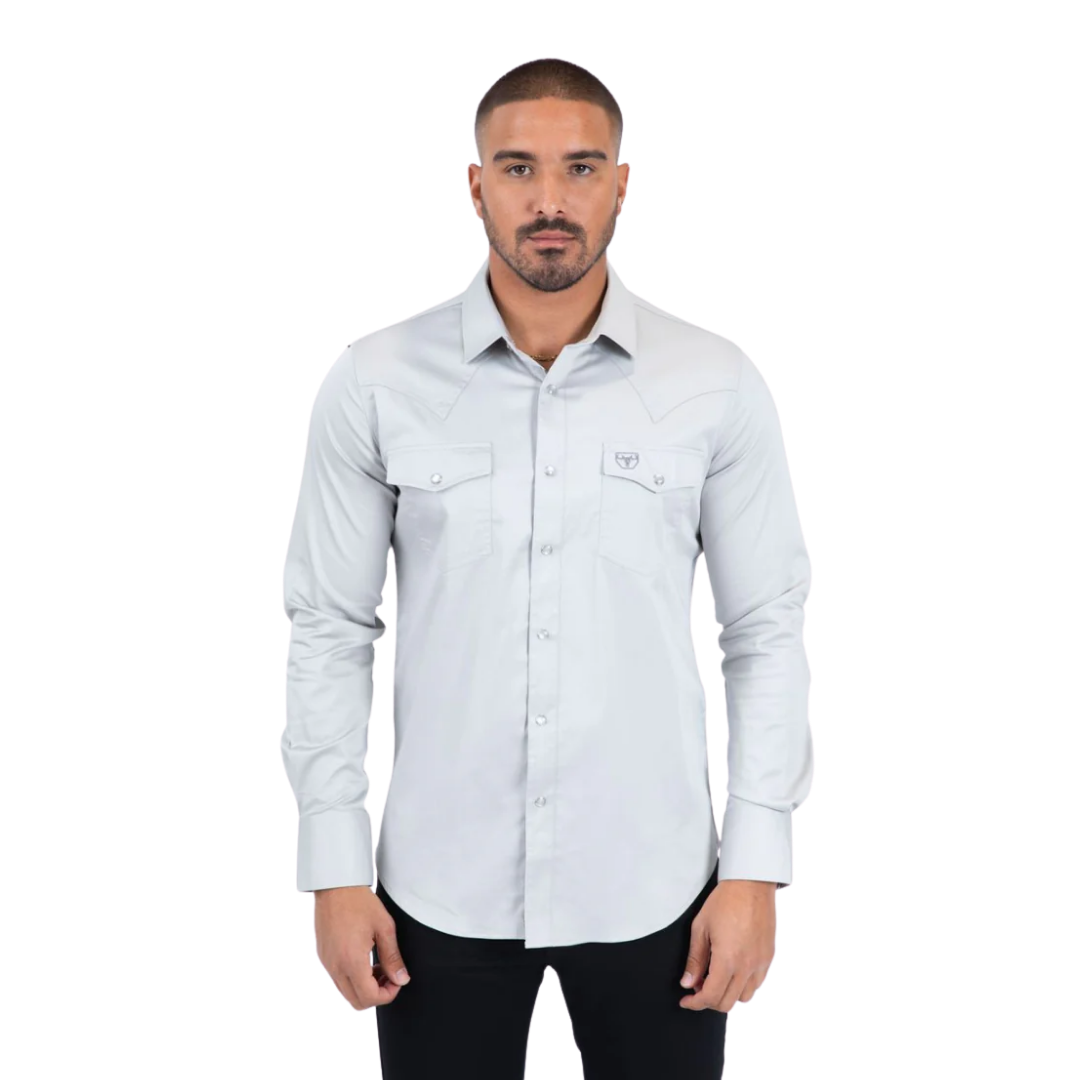 Platini Men's Modern Fit Dress Light Gray Shirt