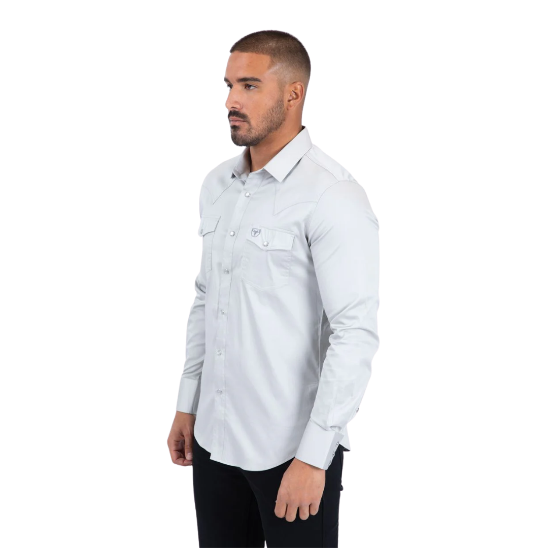Platini Men's Modern Fit Dress Light Gray Shirt