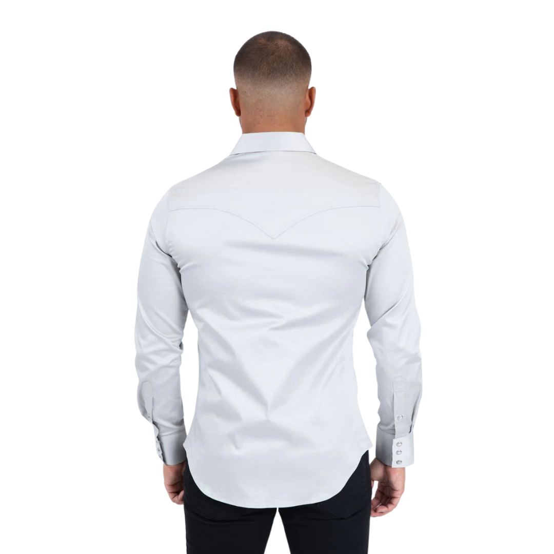 Platini Men's Modern Fit Dress Light Gray Shirt