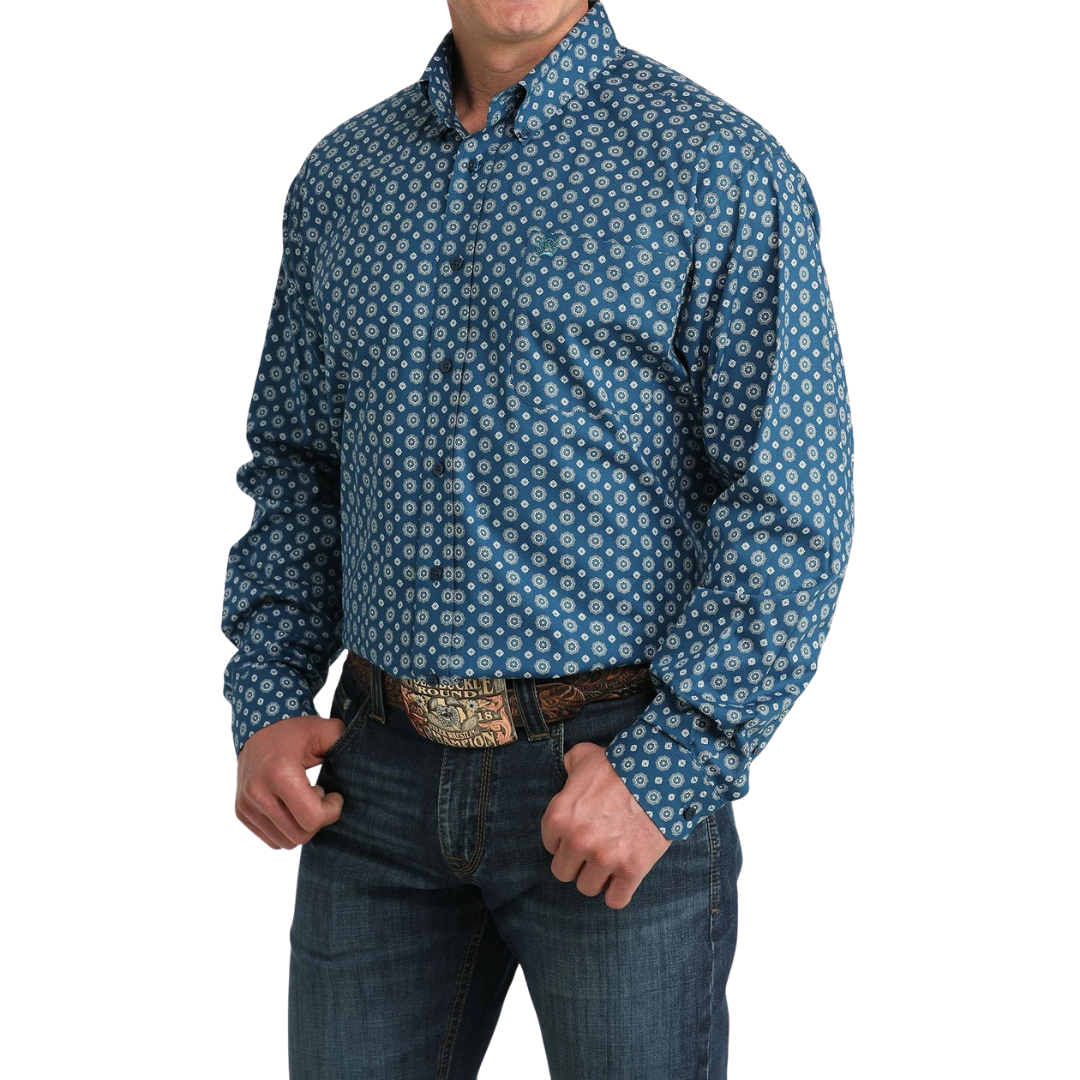 Cinch Men's Floral Geo Print Blue Shirt