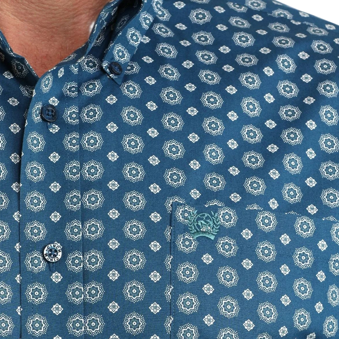 Cinch Men's Floral Geo Print Blue Shirt
