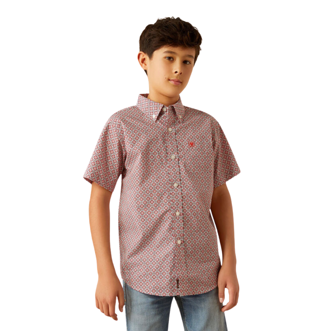 Ariat Youth Kid's Welch Classic Fit Button Down Red Shirt