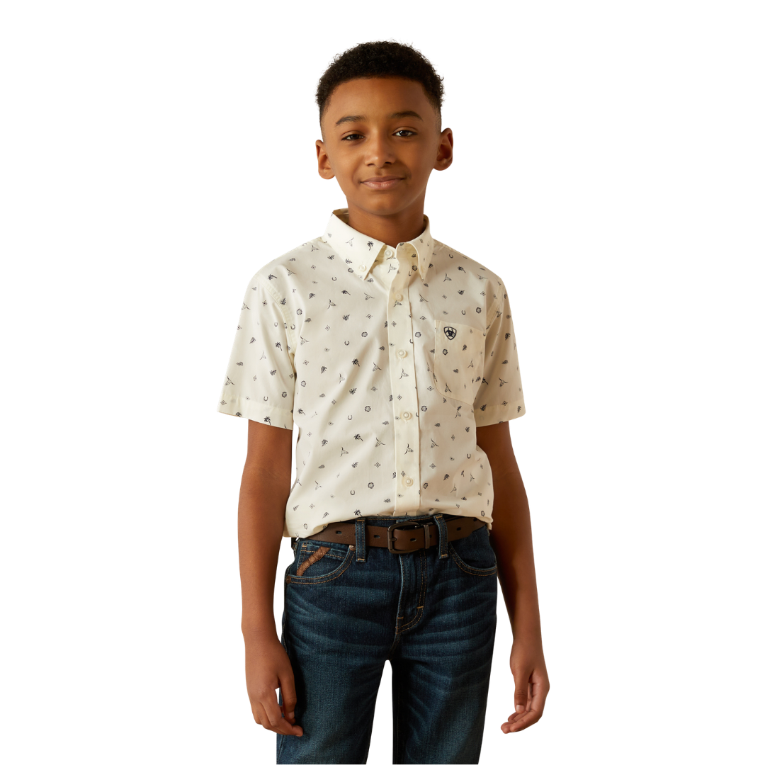 Ariat Youth Boy's Colter Classic Fit White Print Shirt