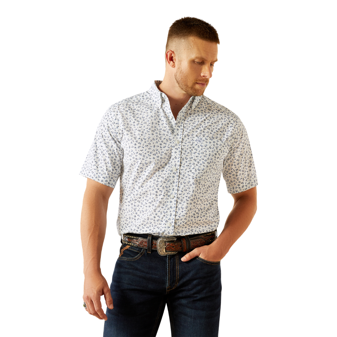 Ariat Men's Wrinkle Button Up Periwinkle White Shirt