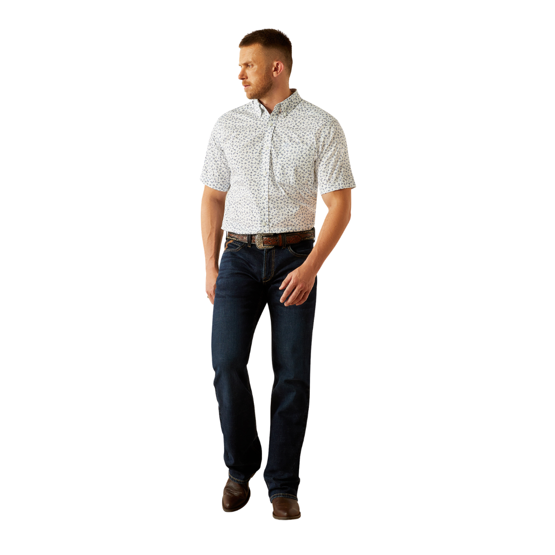 Ariat Men's Wrinkle Button Up Periwinkle White Shirt