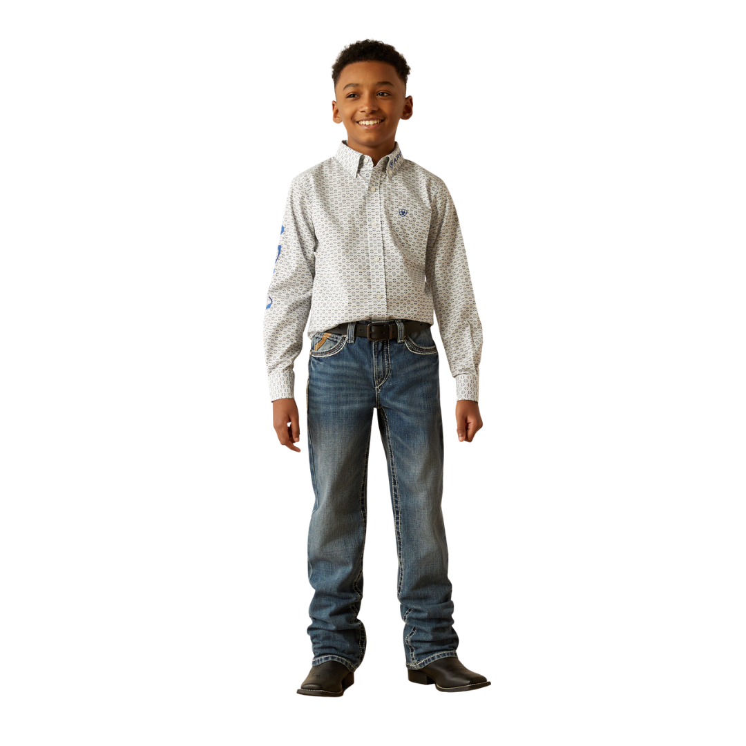 Ariat Youth Boy's Team Drew Classic Fit Blue Shirt