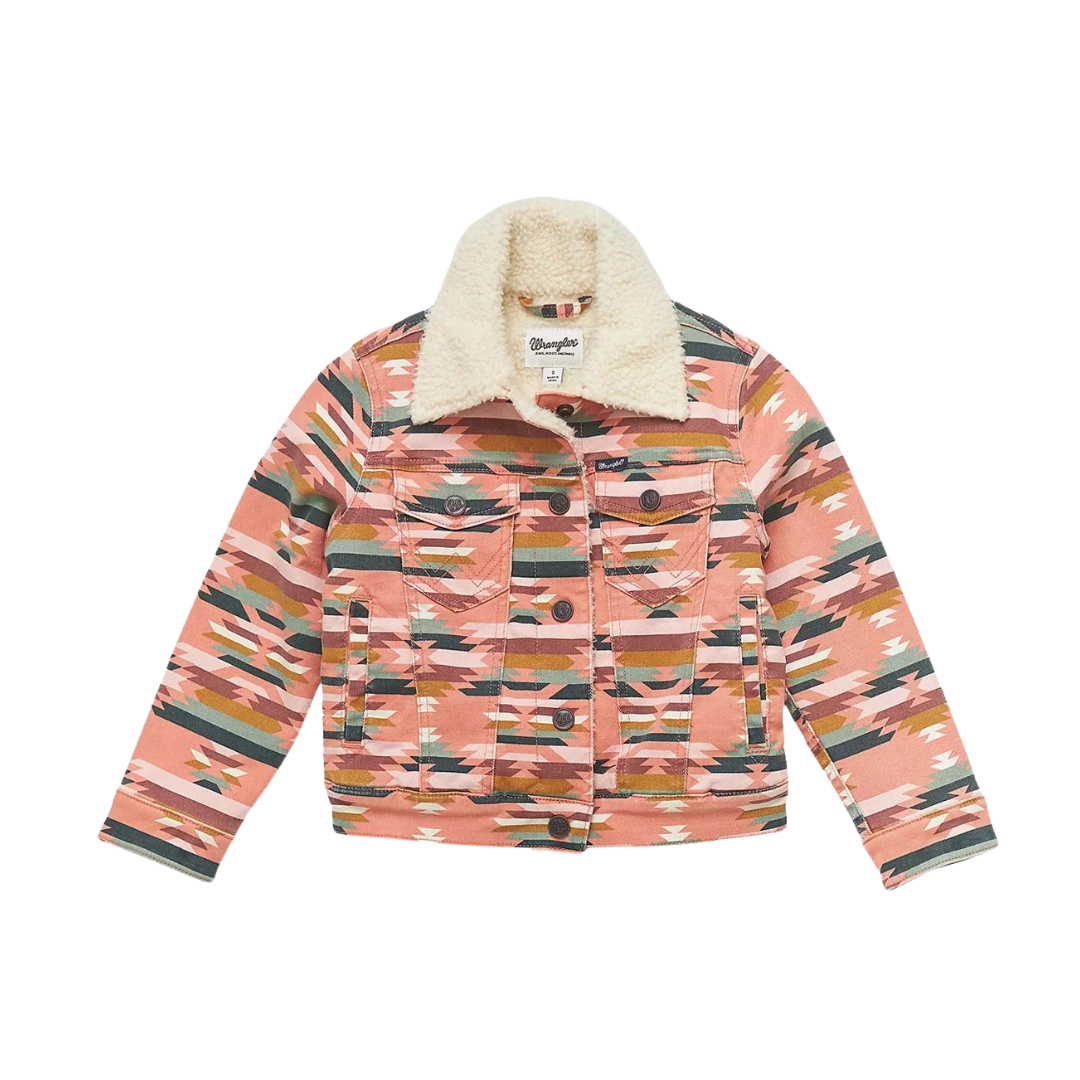 Wrangler Youth Girl's Southwestern Print Sherpa Pink Jacket