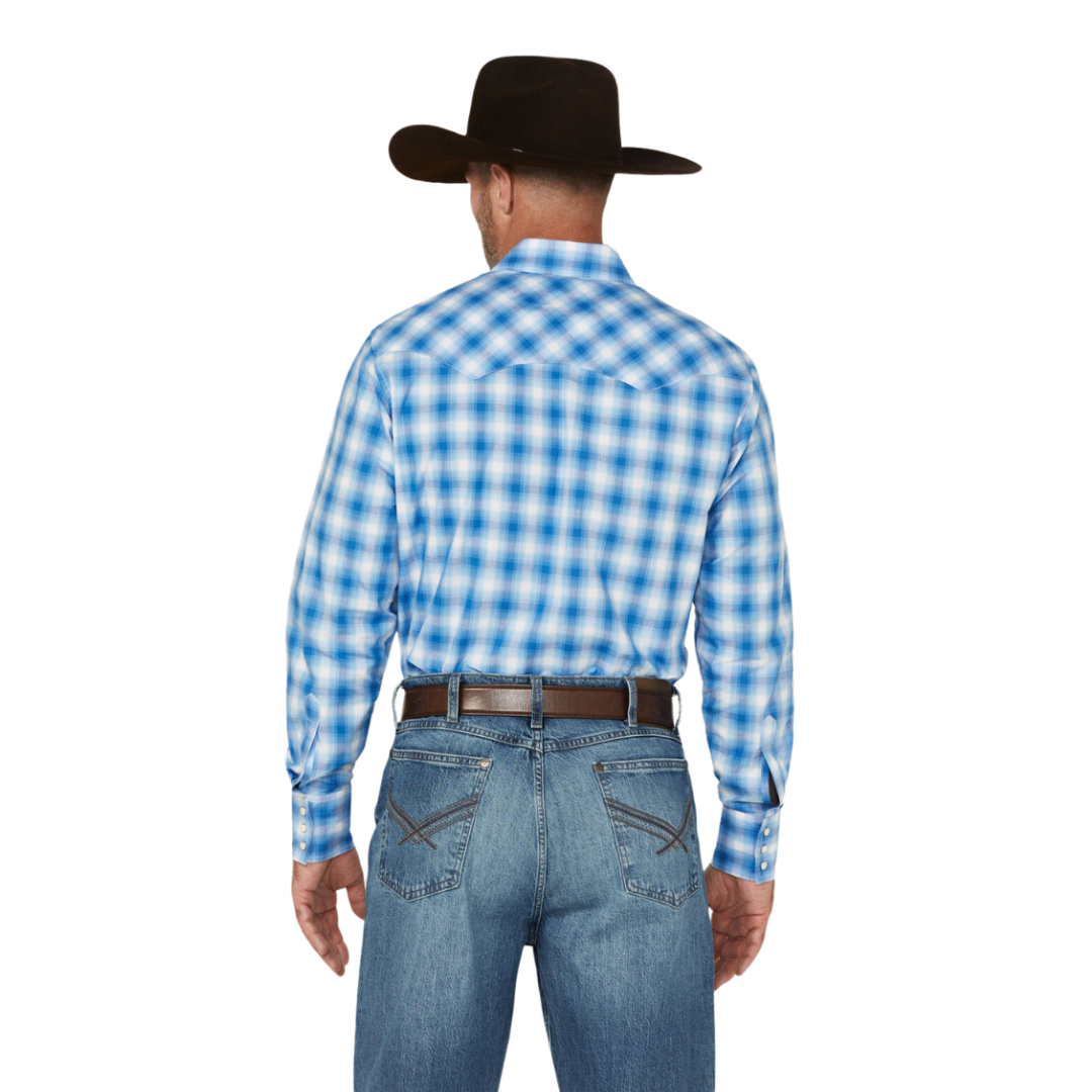 Wrangler Men's Plaid Western Blue Shirt