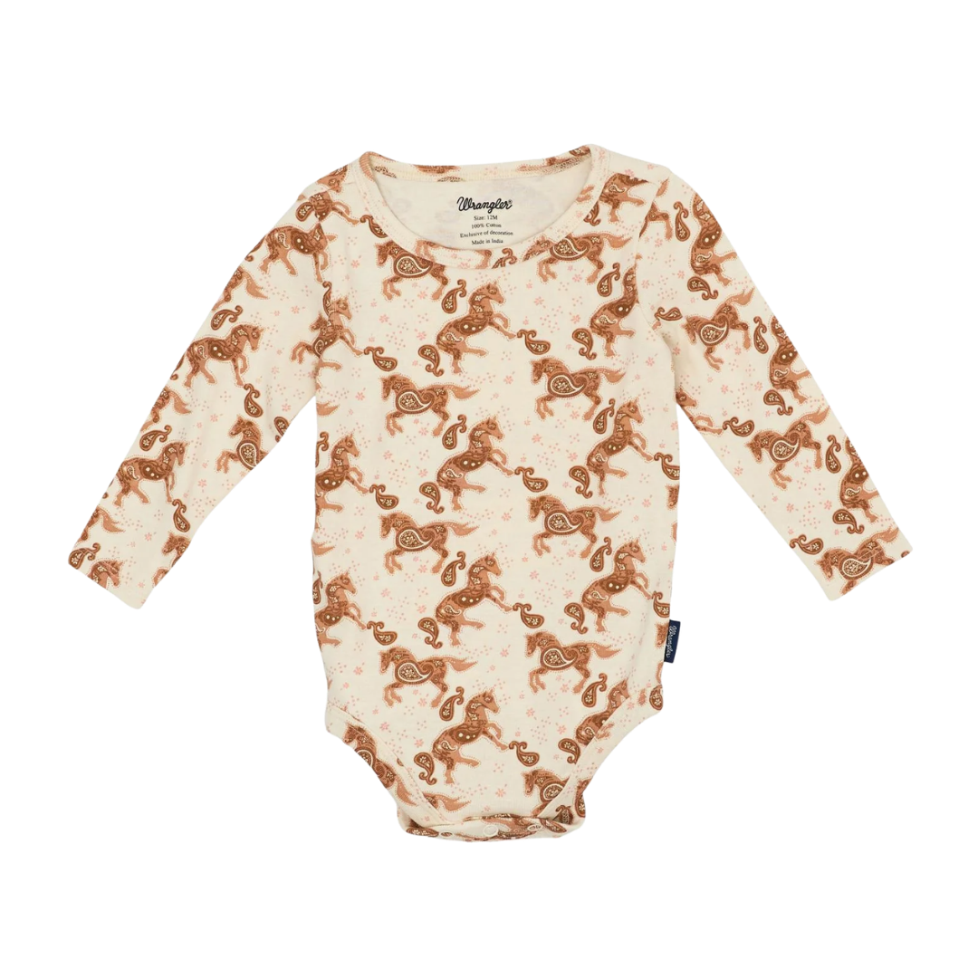 Wrangler Infant Girl's Western Print Brown Bodysuit