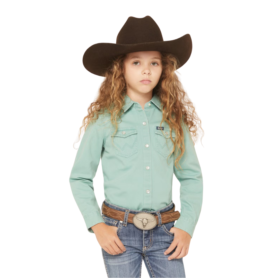 Wrangler Youth Girl's Colorwash Western Turquise Shirt