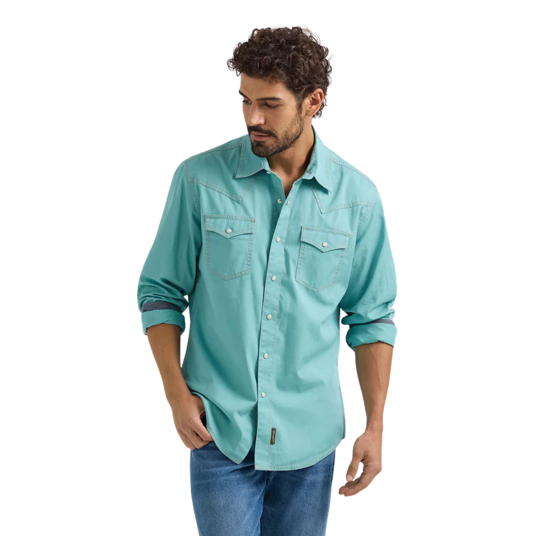 Wrangler Men's Retro Premium Western Snap Turquoise Shirt