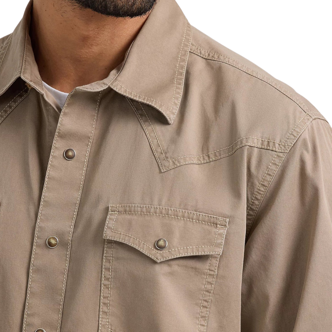 Wrangler Men's Retro Premium Western Snap Tan Shirt