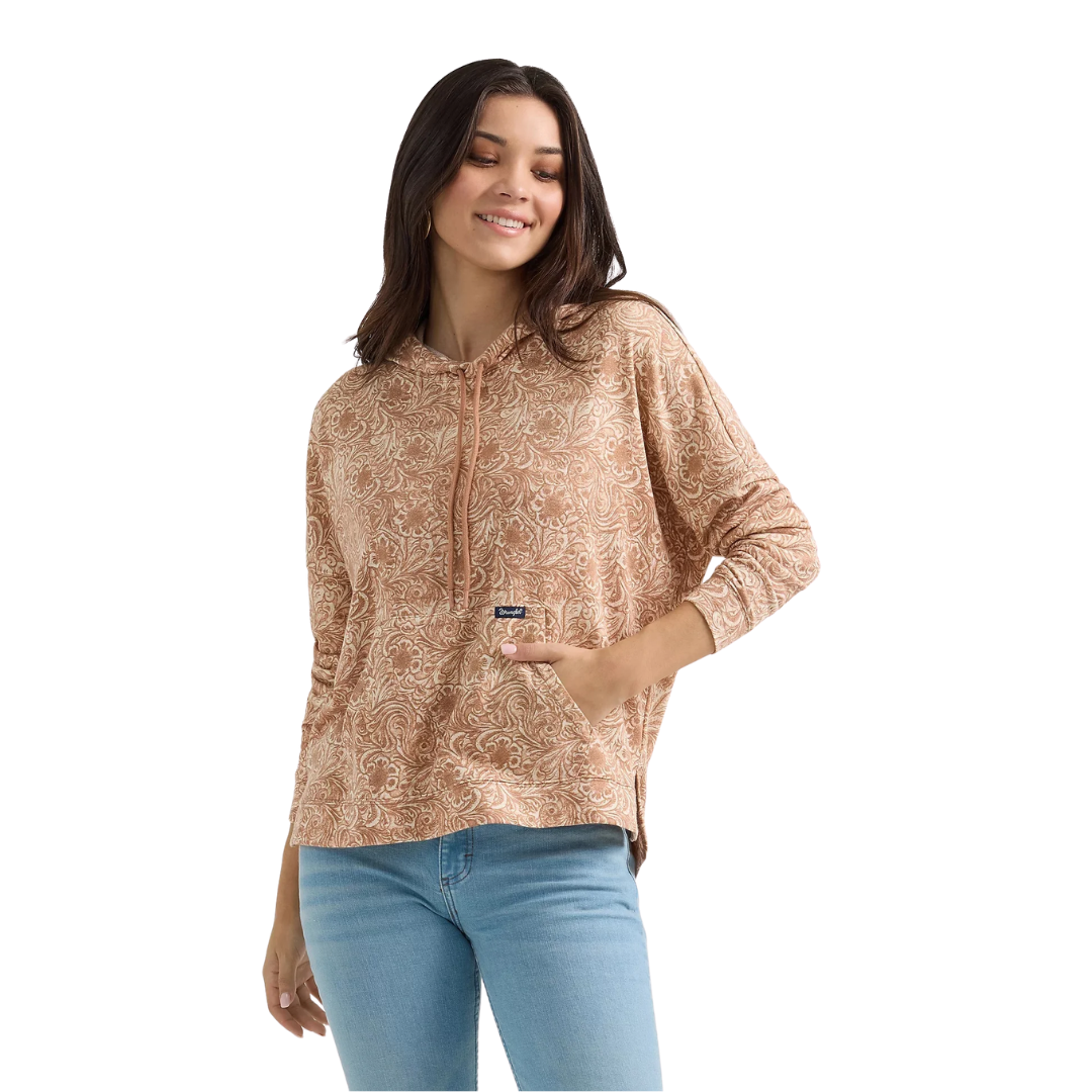 Wrangler Women's Geometric Relaxed Pullover Tan Hoodie