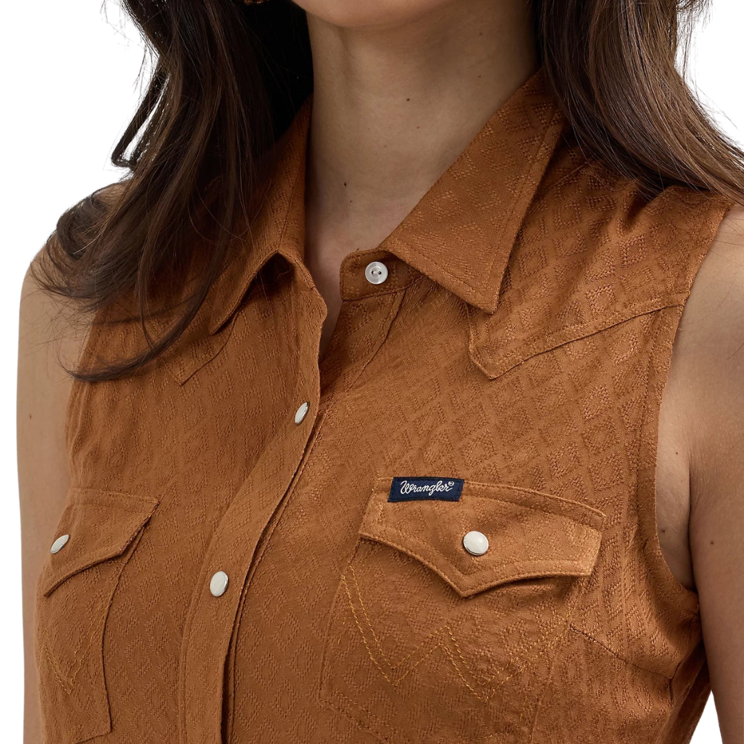 Wrangler Women's Sleeveless Western Slim Brown Shirt