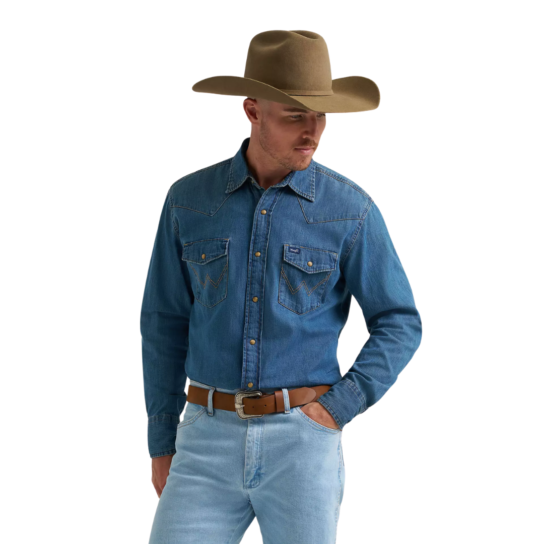 Wrangler Men's Classic Wash Western Snap Blue Shirt