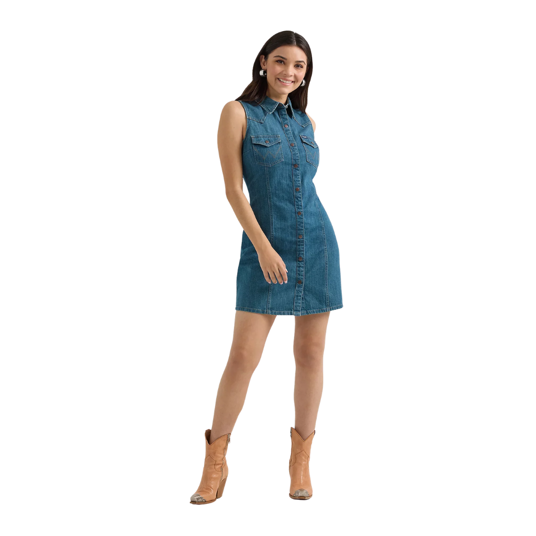 Wrangler Women's Retro Puchy Dark Wash Blue Dress