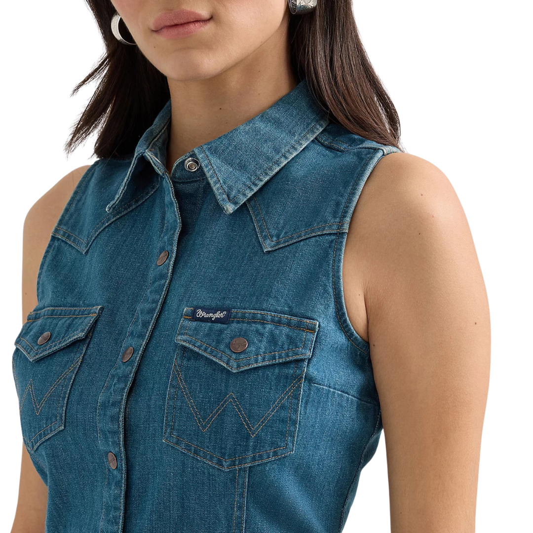 Wrangler Women's Retro Puchy Dark Wash Blue Dress