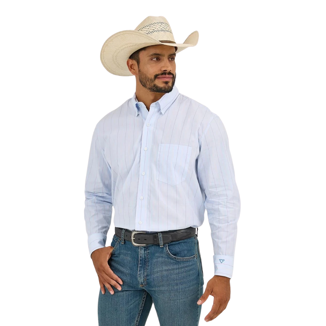 Wrangler Men's Cody Johnson Beryl Pinstripe Blue Shirt