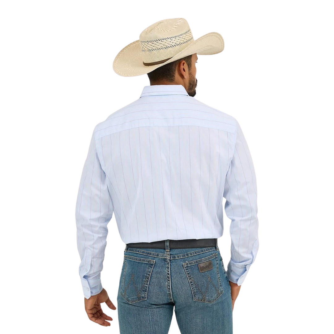 Wrangler Men's Cody Johnson Beryl Pinstripe Blue Shirt
