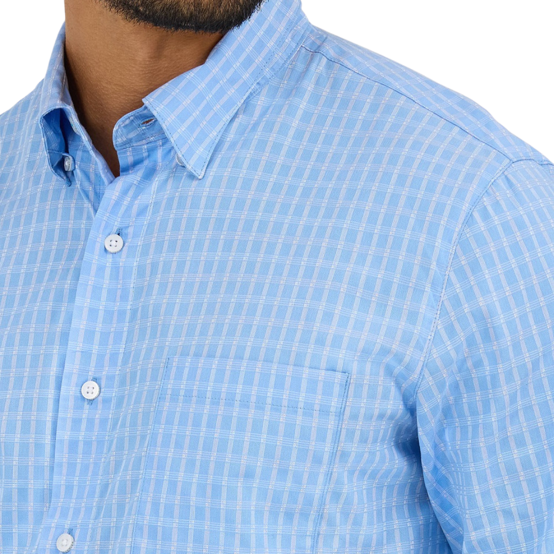 Wrangler Men's Cody Johnson Check Button Down Blue Shirt