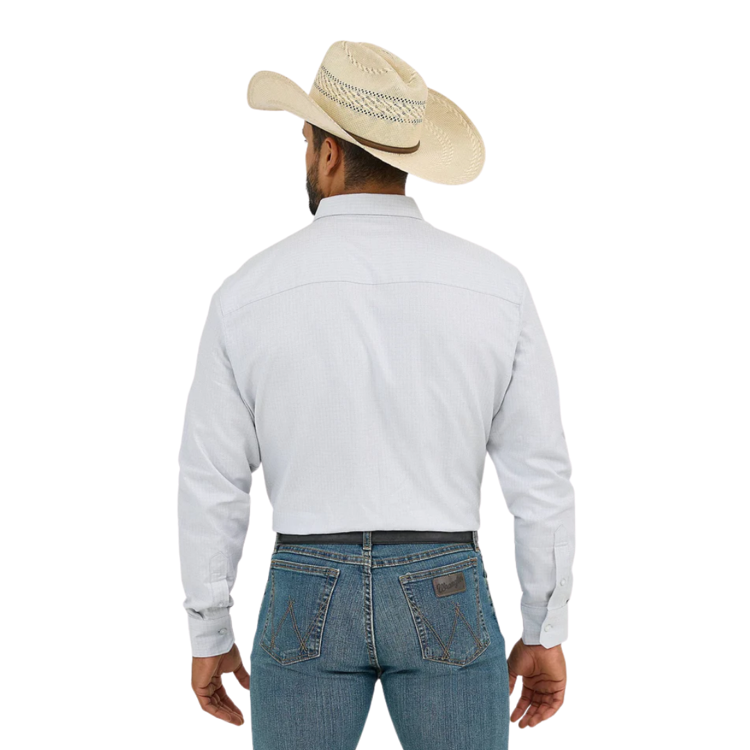 Wrangler Men's Cody Johnson Minicheck Button Down Grey Shirt