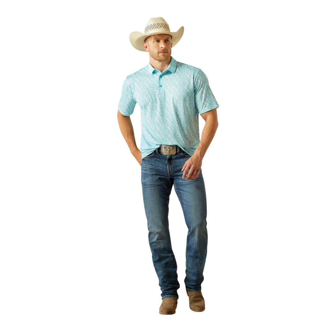 Ariat Men's 360 Airflow Printed Polo Blue Shirt
