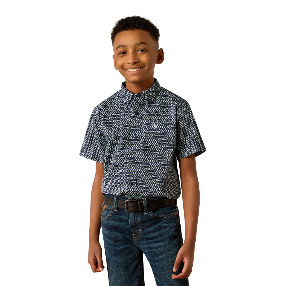Ariat Kid's Clark Classic Fit Navy Button Down Shirt