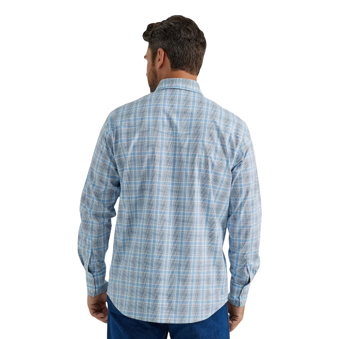Wrangler Men's Plaid Snap Blue Shirt - Big & Tall