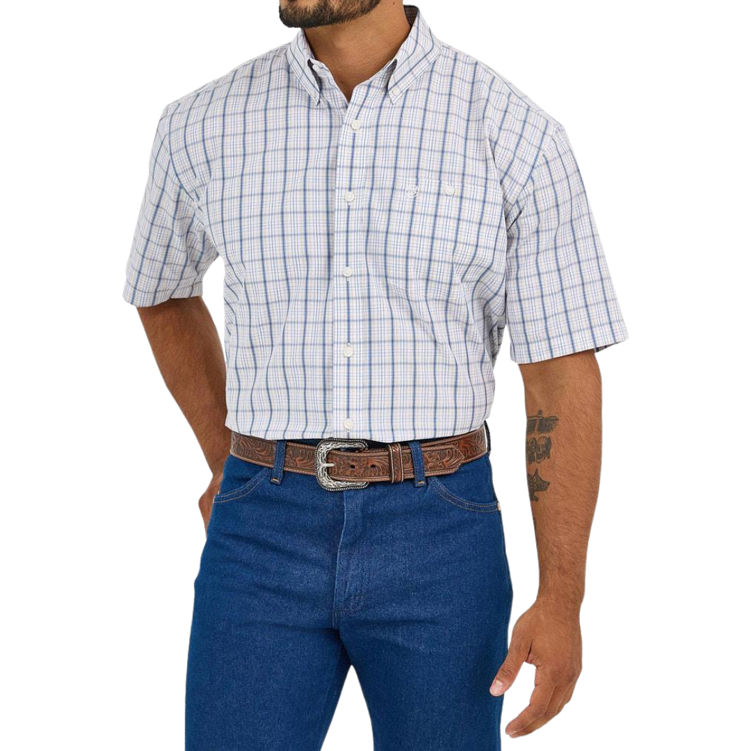 Wrangler Men's Classic Relaxed Fit White Blue Shirt