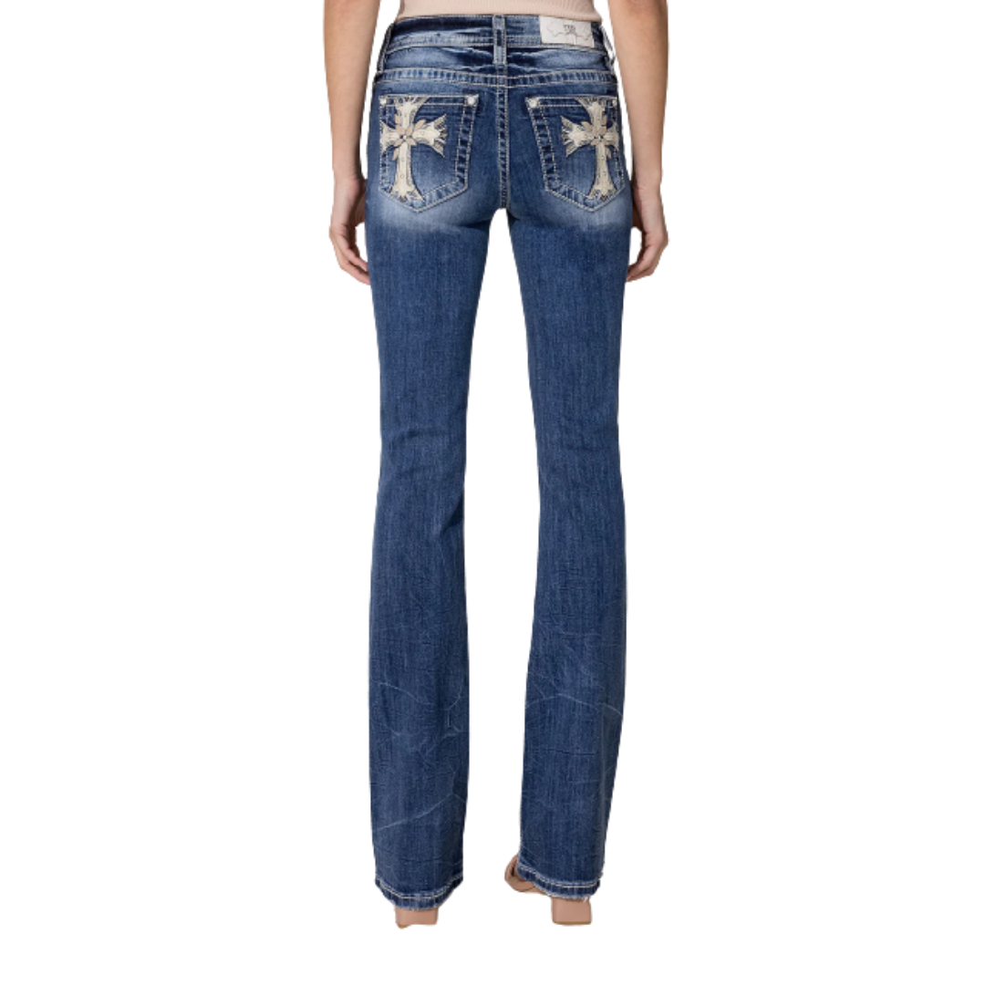 Miss Me Women's Lovely Cross Bootcut Blue Jeans