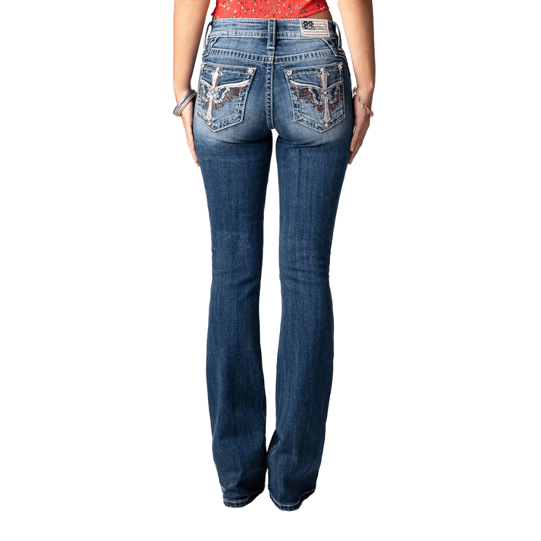 Miss Me Women's Mid Rise Boot Stretch Blue Jeans