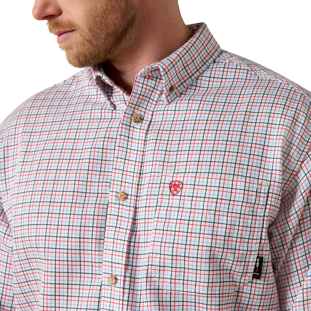 Ariat Men's Fire Plaid Long Sleeve Flame White Shirt