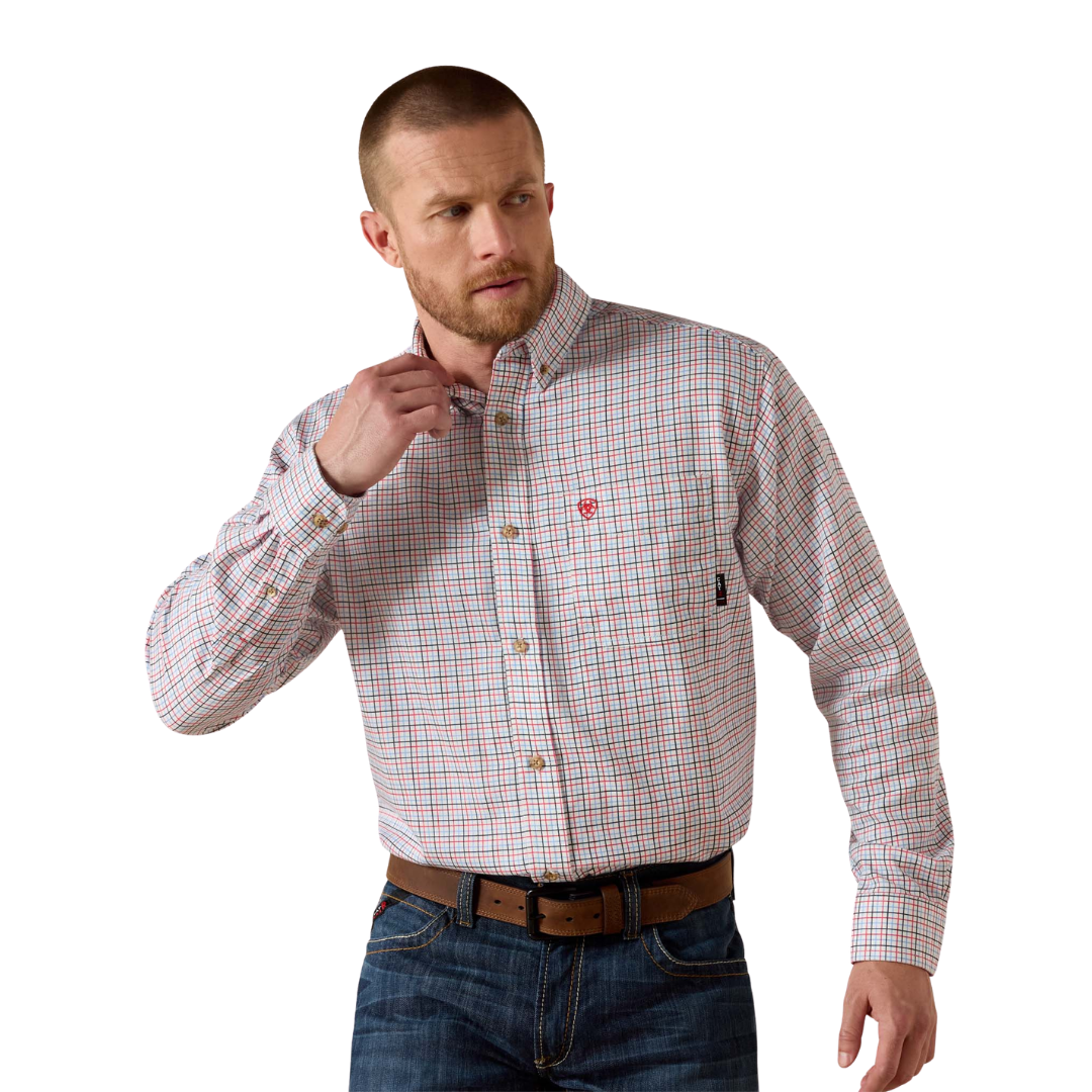 Ariat Men's Fire Plaid Long Sleeve Flame White Shirt