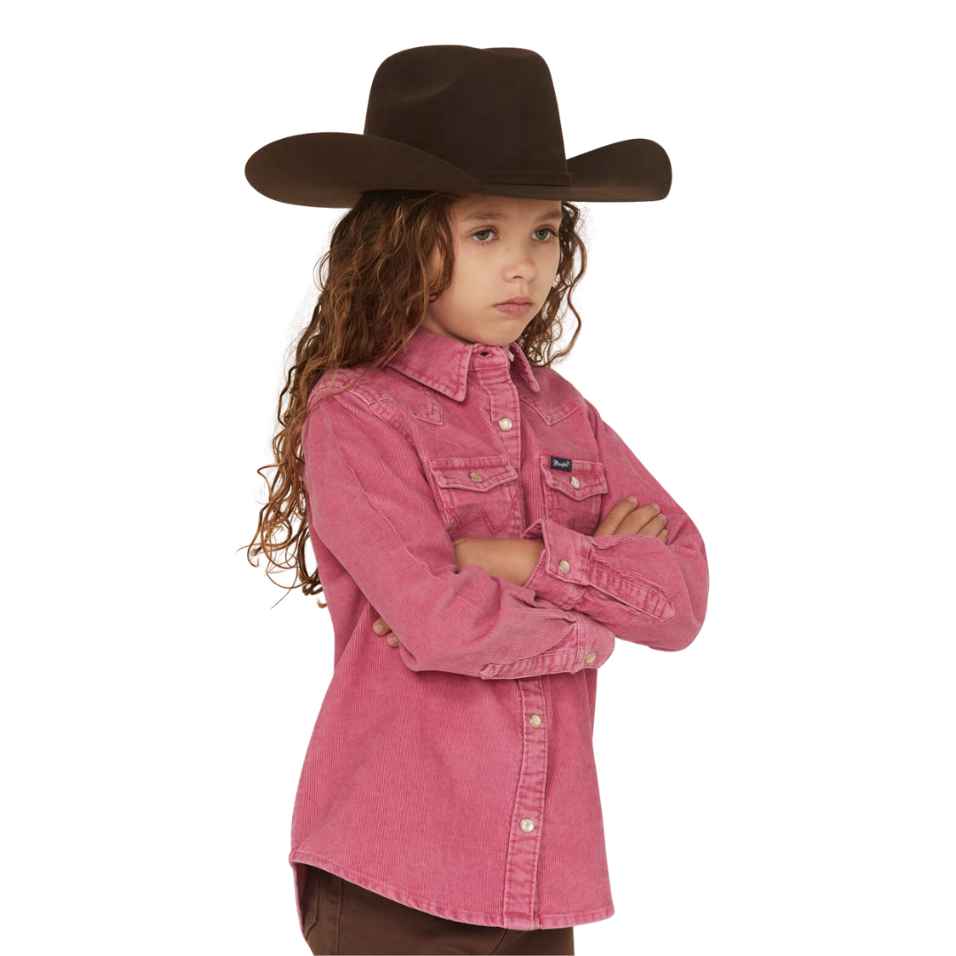 Wrangler Girl's Youth Kid's Corduroy Pink Shirt