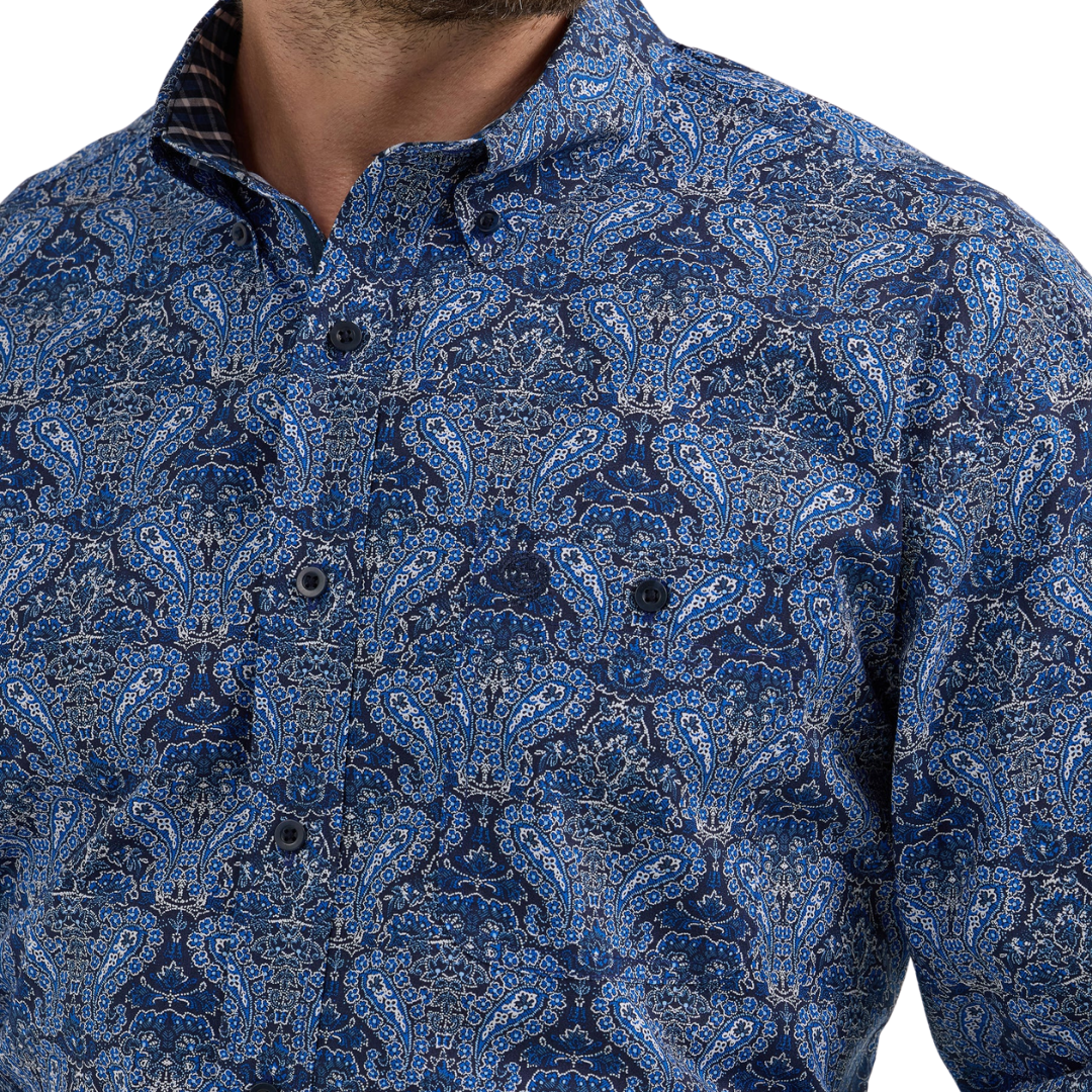 Wrangler Men's George Strait Paisley Print Blue Shirt - Big & Tall
