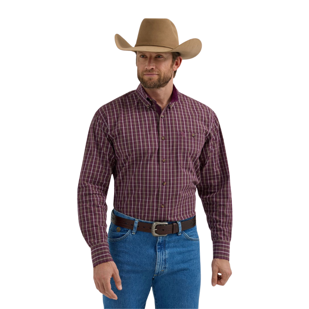 Wrangler Men's George Strait Plaid Red Shirt