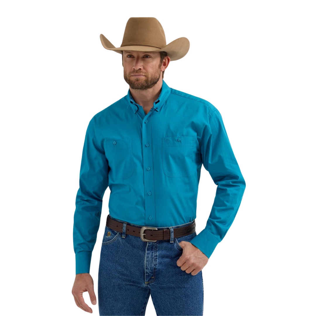Wrangler Men's George Western Teal Shirt - Big & Tall