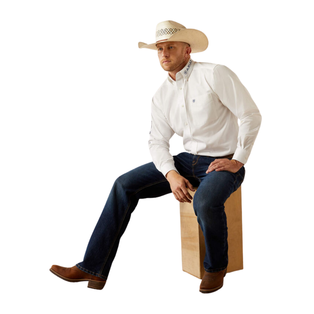 Ariat Men's Team Logo Twill Classic Fit White/Khaki Shirt