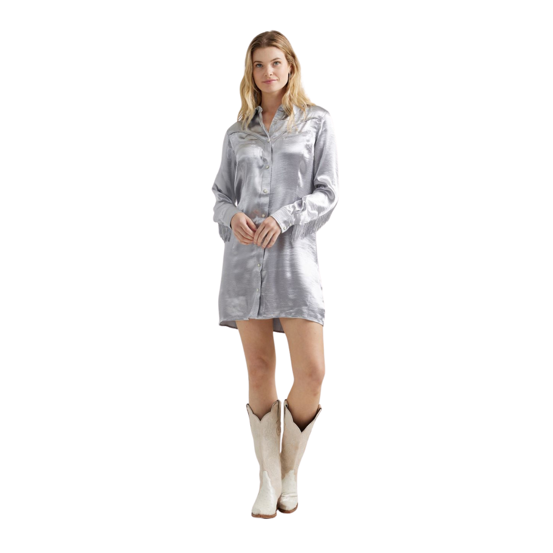 Wrangler Women's Satin Fringe Silver Dress