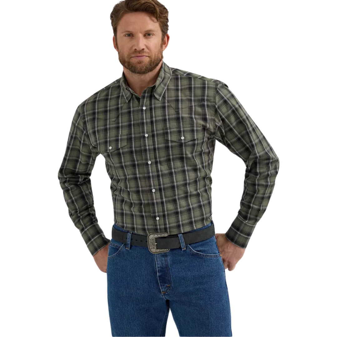 Wrangler Men's Western Plaid Green Shirt - Big & Tall