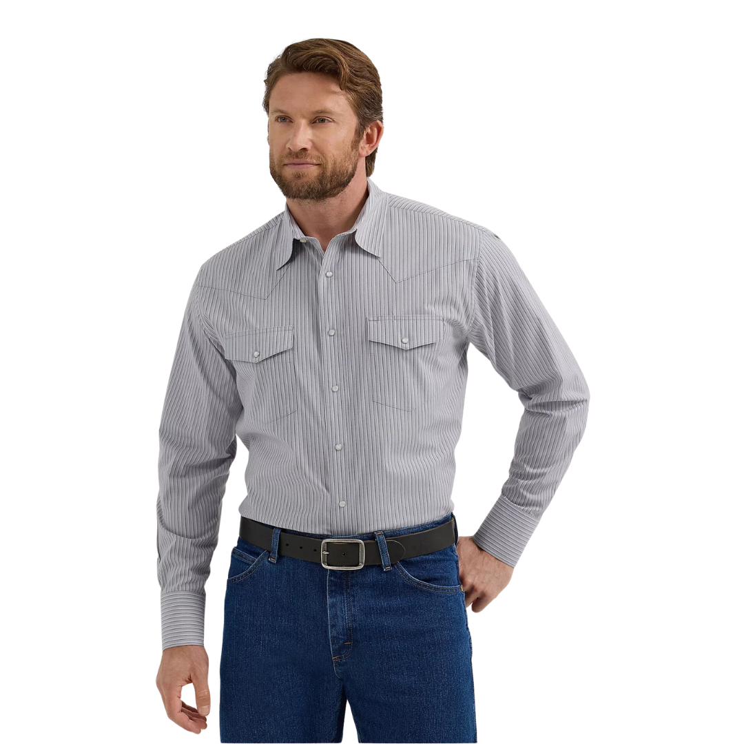 Wrangler Men's Wrinkle Resistant Striped Grey Shirt - Big & Tall