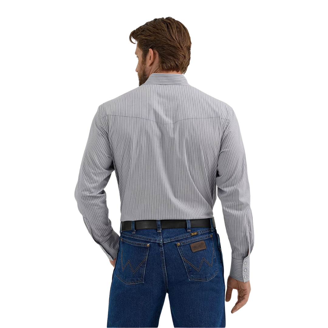 Wrangler Men's Wrinkle Resistant Striped Grey Shirt - Big & Tall