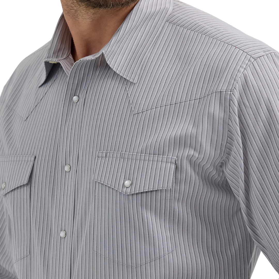 Wrangler Men's Wrinkle Resistant Striped Grey Shirt - Big & Tall