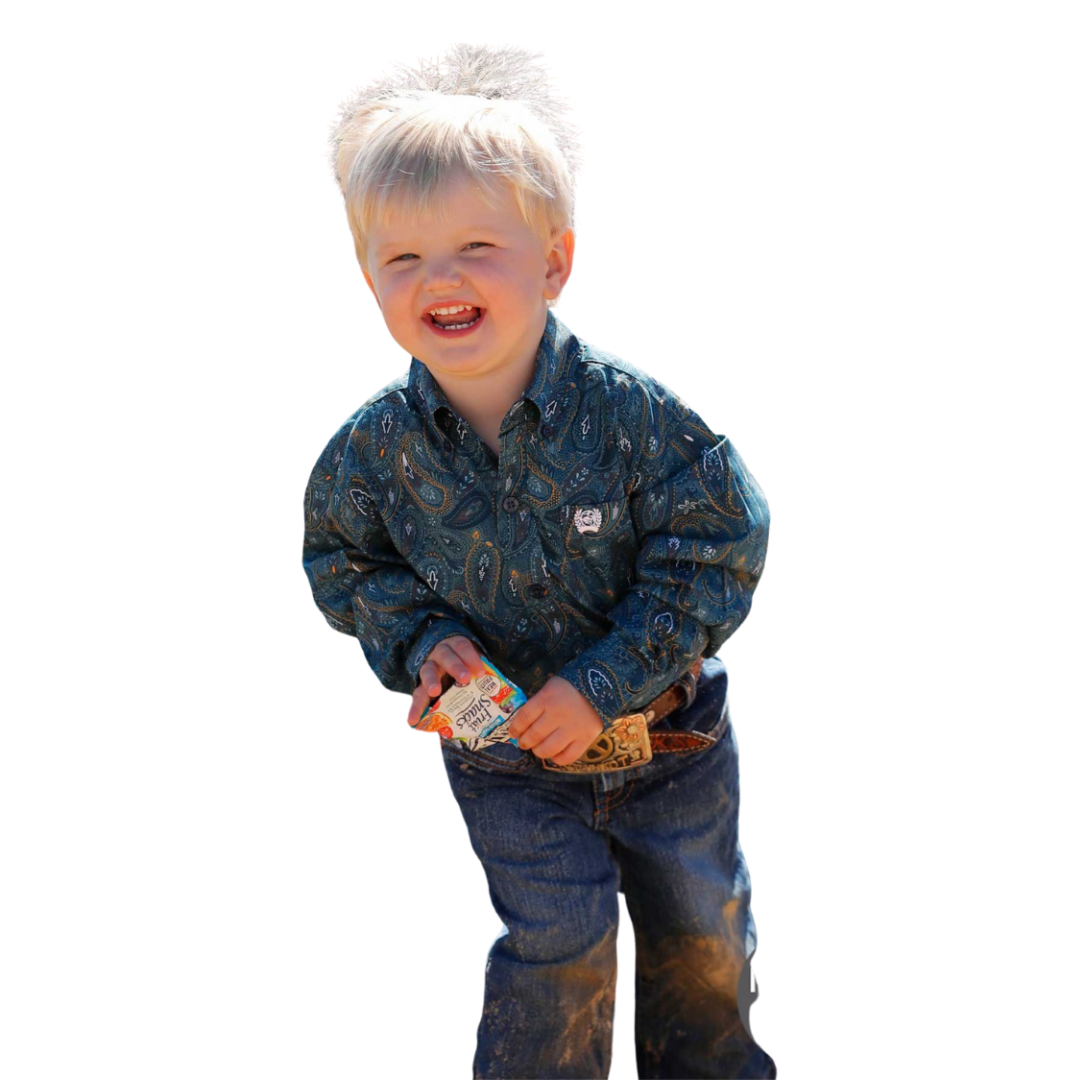 Cinch Toddler Boy's Paisley Print Western Blue Shirt