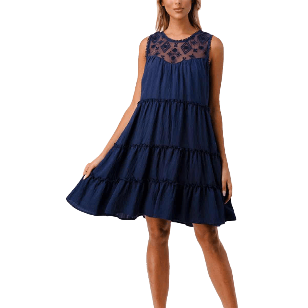 Miss Me Women´s Tiered Sheer Mesh Midi Blue Dress