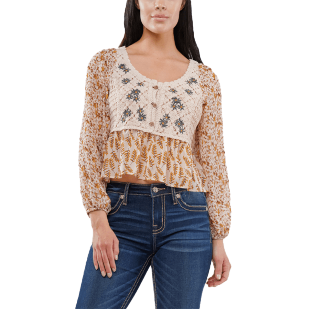 Miss Me Floral Crochet Printed Top