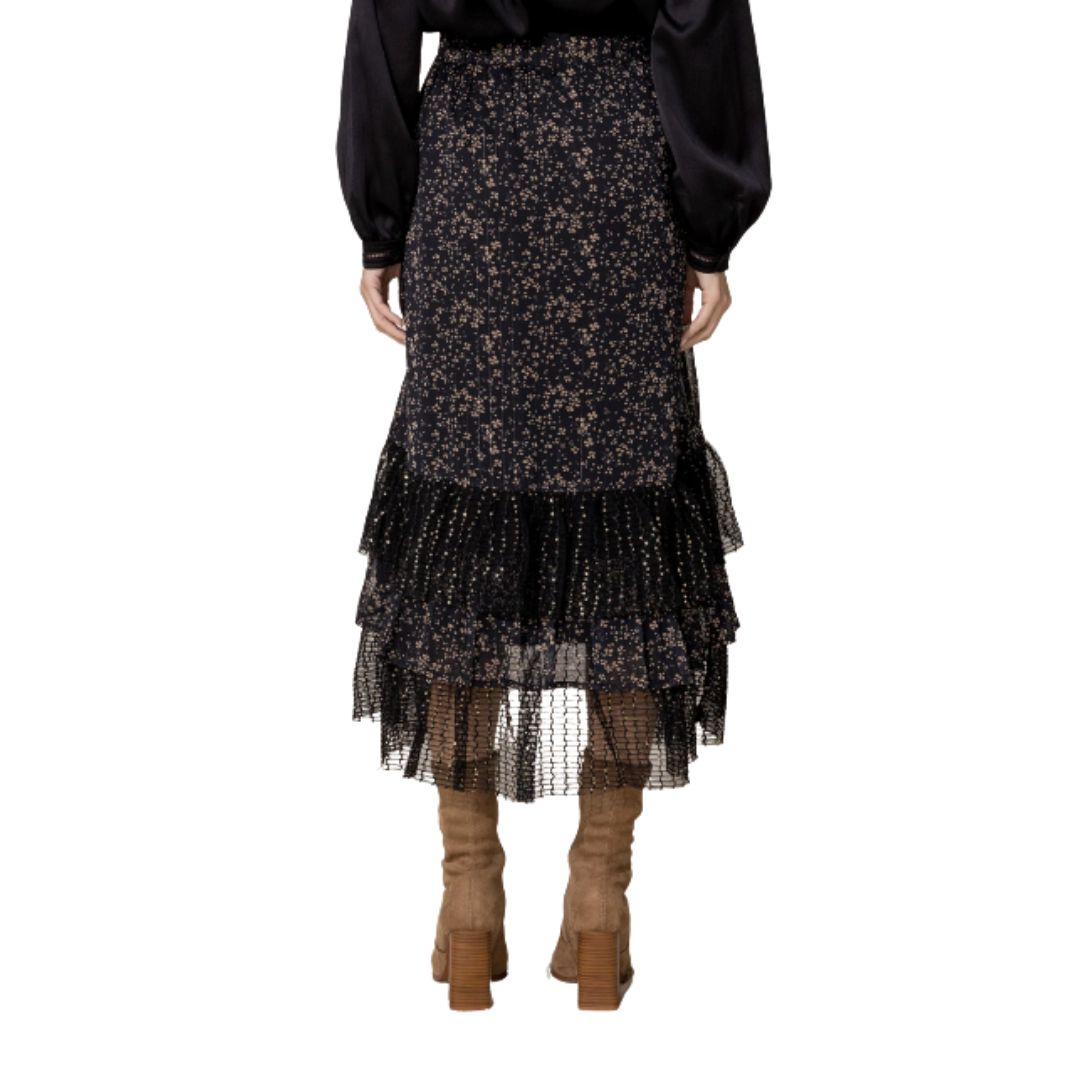 Miss Me Women's Ruffled Floral Midi Black Skirt