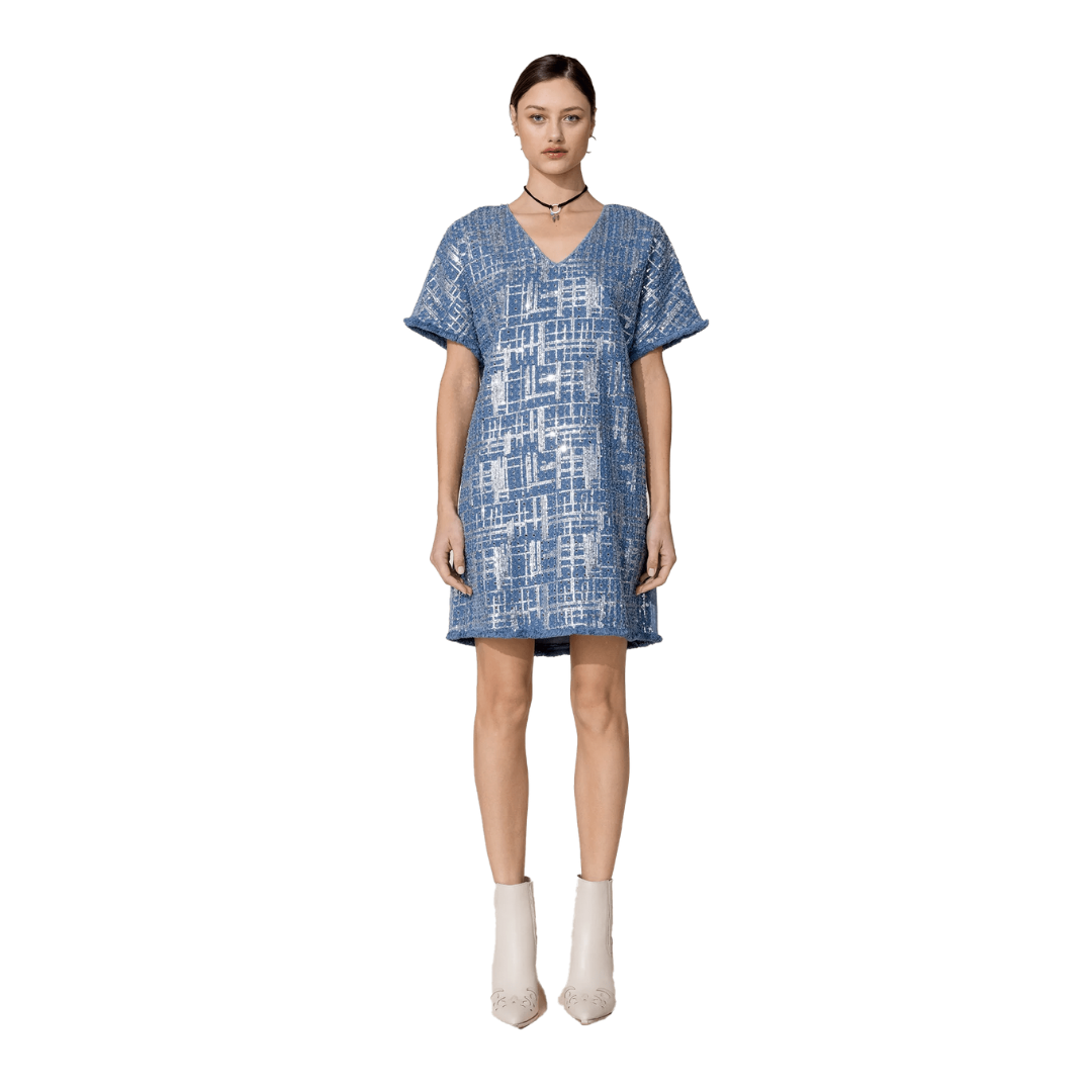 Miss Me Women's Sequin Mini Shift Blue Dress